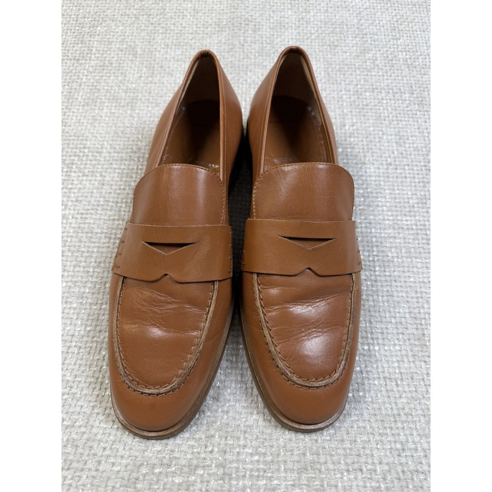 Aquatalia Womens Cognac Leather Penny Loafers Size 9 M Made in Italy